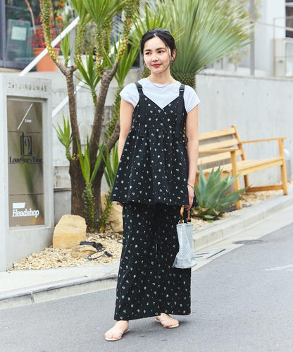 防曬交叉裹身吊帶花卉圖案牛仔風套裝