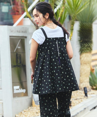 防曬交叉裹身吊帶花卉圖案牛仔風套裝