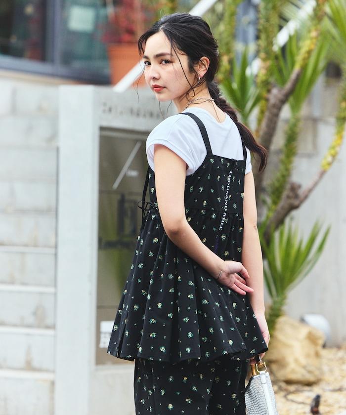 防曬交叉裹身吊帶花卉圖案牛仔風套裝