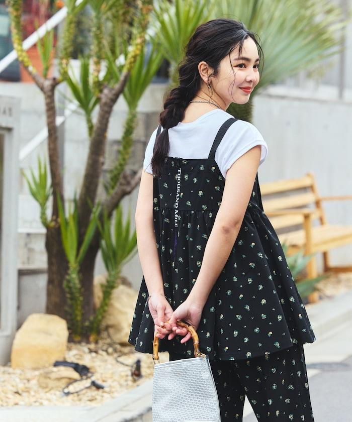 防曬交叉裹身吊帶花卉圖案牛仔風套裝