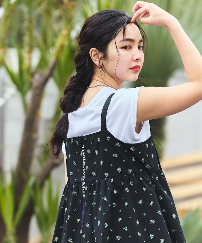 防曬交叉裹身吊帶花卉圖案牛仔風套裝