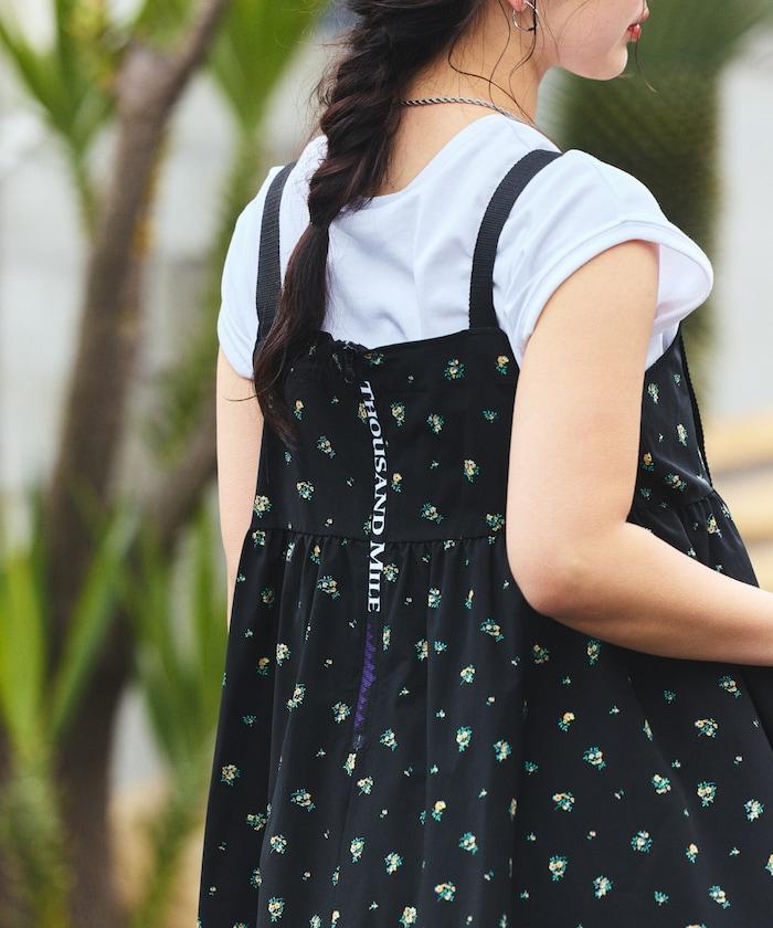 防曬交叉裹身吊帶花卉圖案牛仔風套裝