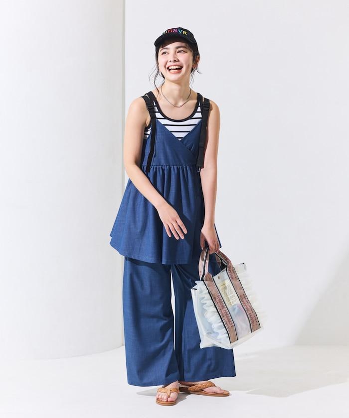 防曬交叉裹身吊帶花卉圖案牛仔風套裝