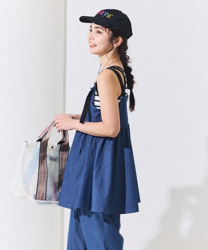 防曬交叉裹身吊帶花卉圖案牛仔風套裝