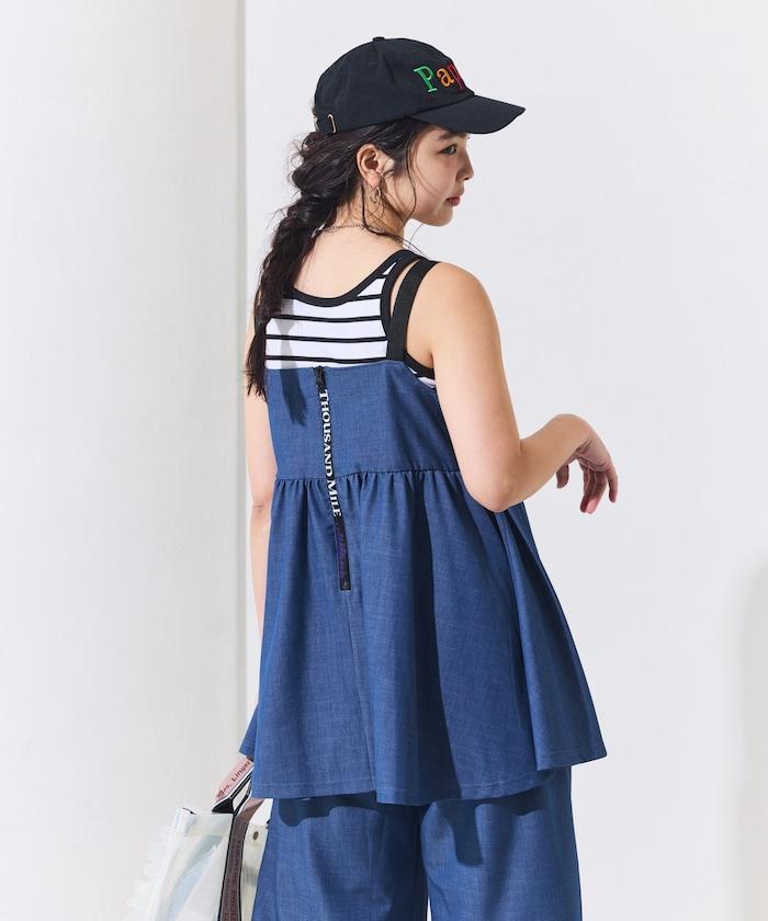 防曬交叉裹身吊帶花卉圖案牛仔風套裝