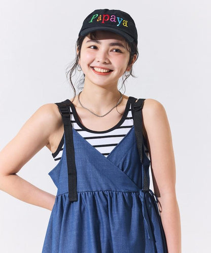 防曬交叉裹身吊帶花卉圖案牛仔風套裝