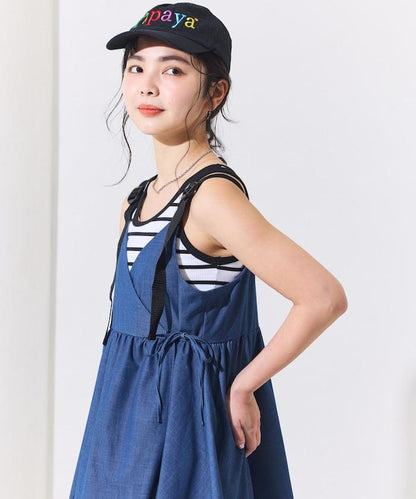 防曬交叉裹身吊帶花卉圖案牛仔風套裝