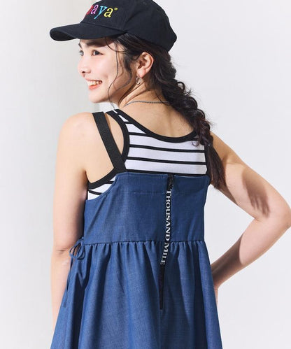 防曬交叉裹身吊帶花卉圖案牛仔風套裝