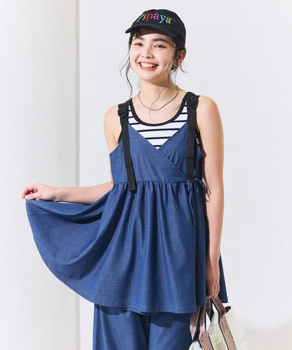 防曬交叉裹身吊帶花卉圖案牛仔風套裝