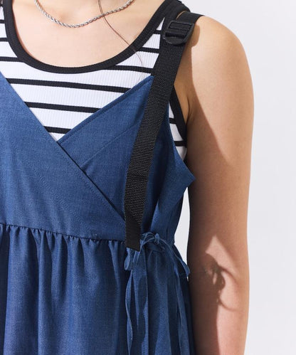 防曬交叉裹身吊帶花卉圖案牛仔風套裝