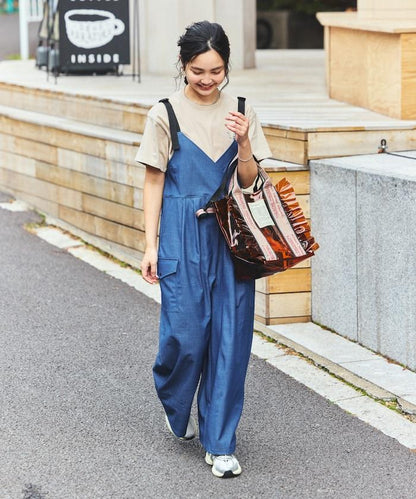 UV防曬 牛仔風 闊腿 揹帶褲