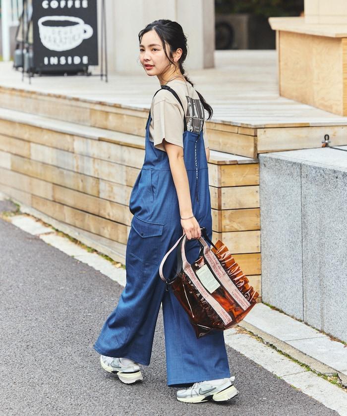 UV防曬 牛仔風 闊腿 揹帶褲