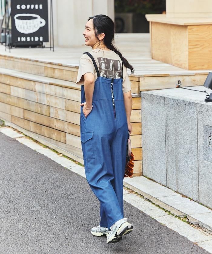 UV防曬 牛仔風 闊腿 揹帶褲