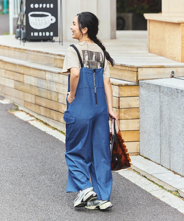 UV防曬 牛仔風 闊腿 揹帶褲