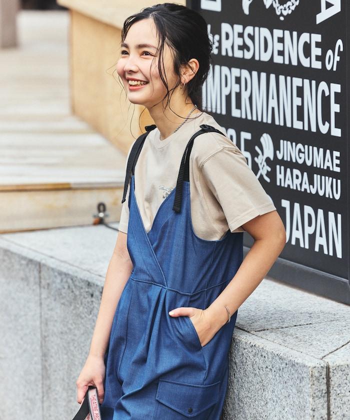 UV防曬 牛仔風 闊腿 揹帶褲