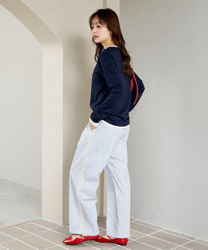 蕾絲線條設計 休閒褲