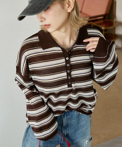 條紋透紗 針織polo衫