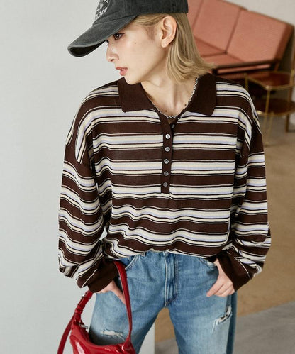 條紋透紗 針織polo衫