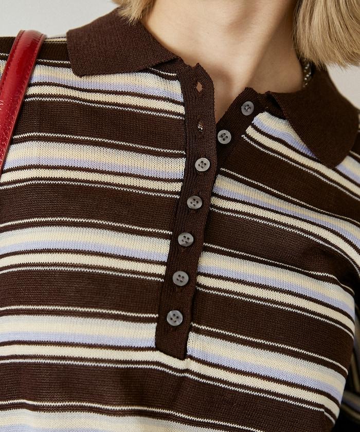 條紋透紗 針織polo衫