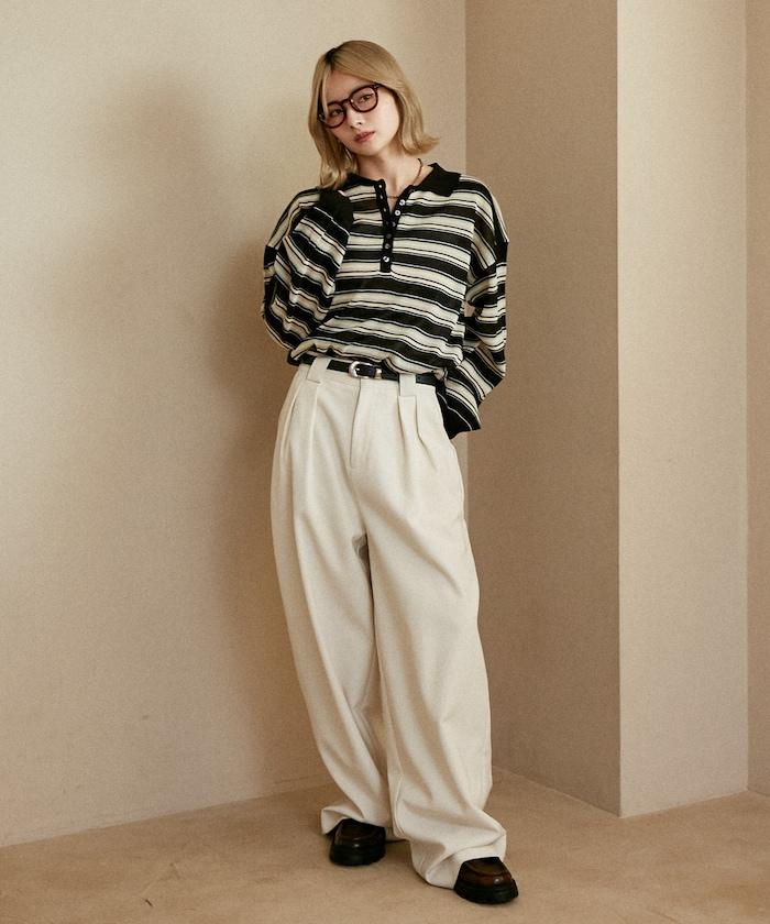 條紋透紗 針織polo衫