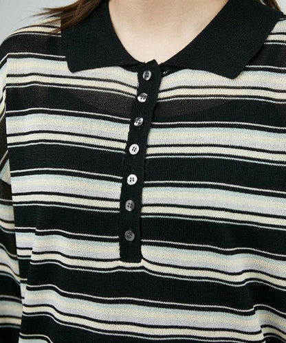 條紋透紗 針織polo衫