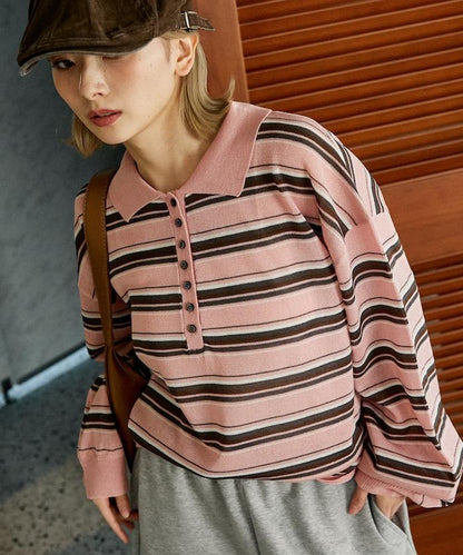 條紋透紗 針織polo衫