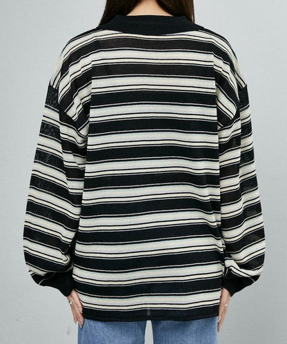條紋透紗 針織polo衫