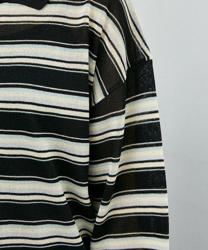 條紋透紗 針織polo衫