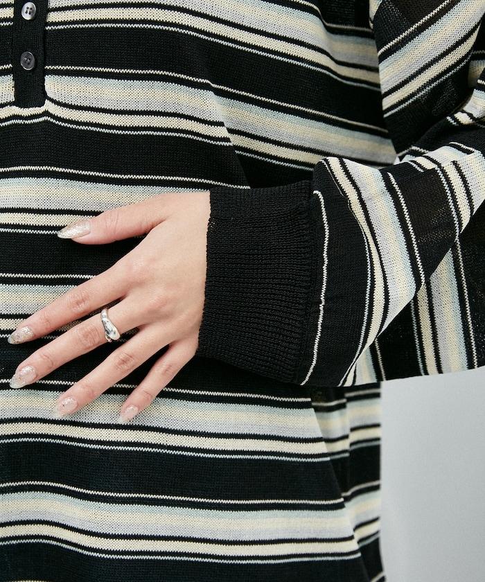 條紋透紗 針織polo衫