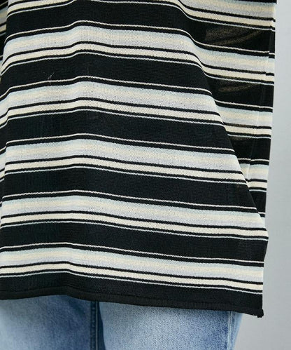 條紋透紗 針織polo衫