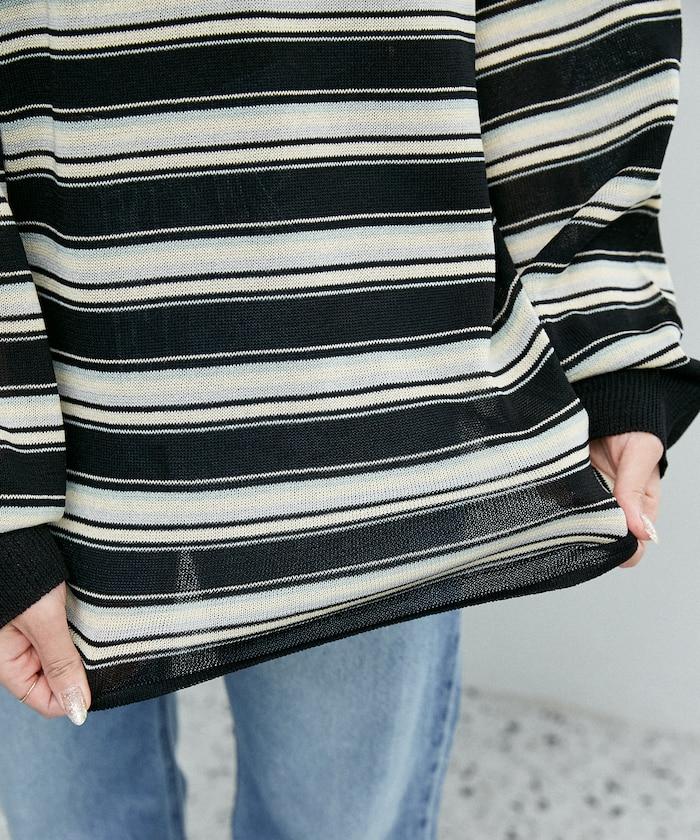 條紋透紗 針織polo衫