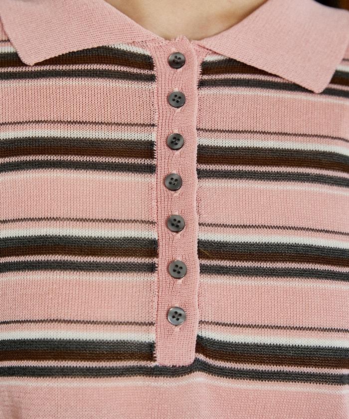 條紋透紗 針織polo衫