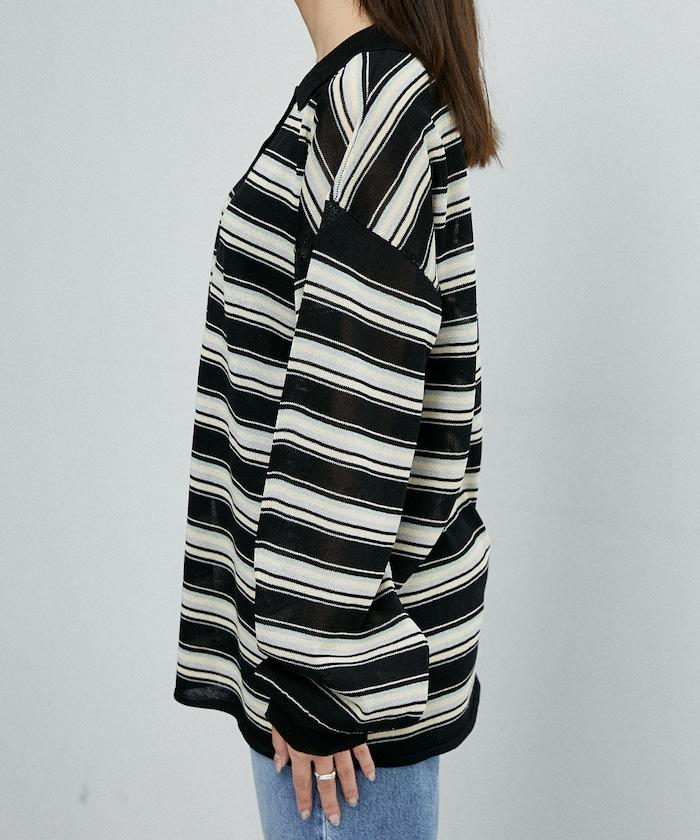 條紋透紗 針織polo衫