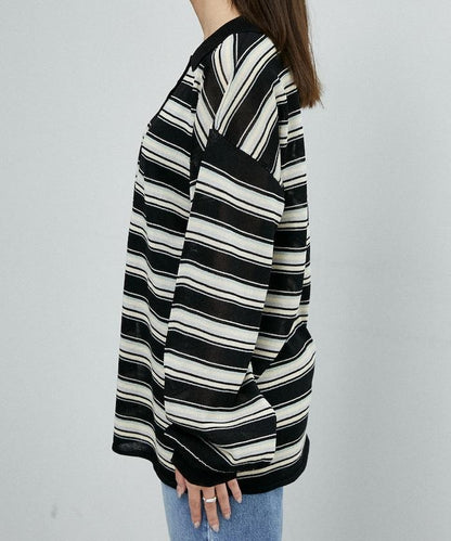 條紋透紗 針織polo衫