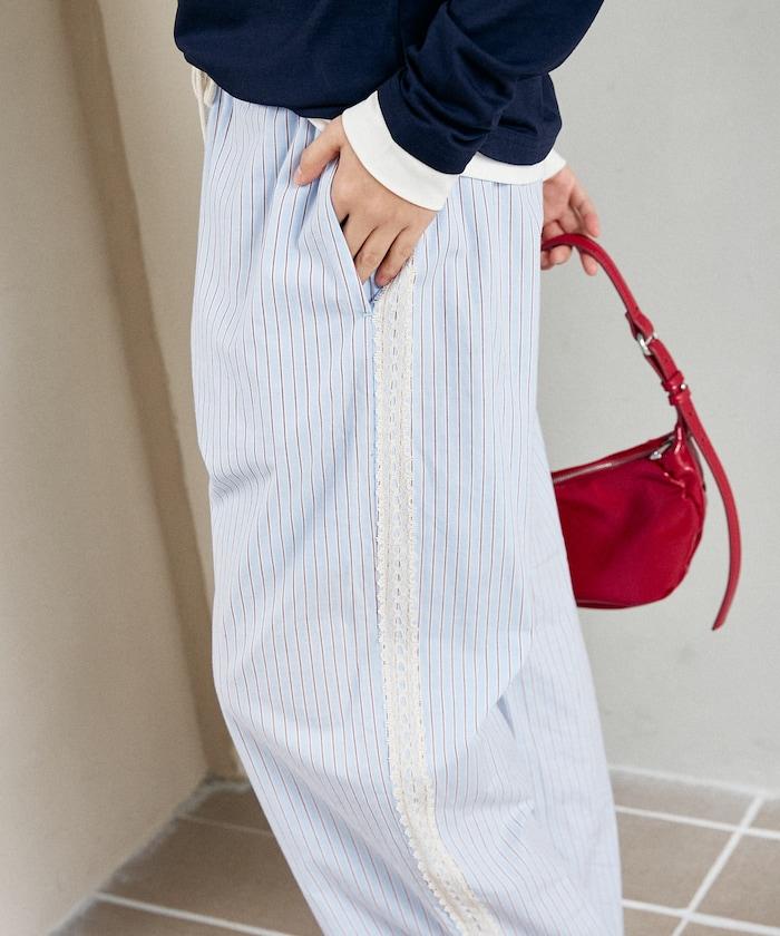 蕾絲線條設計 休閒褲