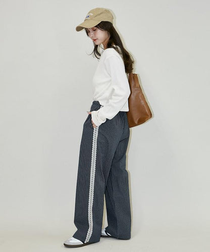 蕾絲線條設計 休閒褲