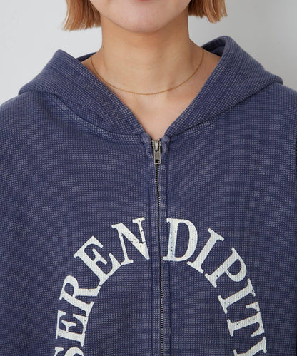 男女同款 華夫格紋 拉鍊設計 連帽衛衣