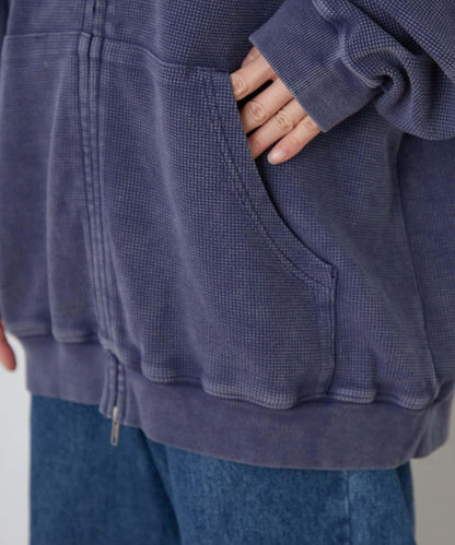 男女同款 華夫格紋 拉鍊設計 連帽衛衣