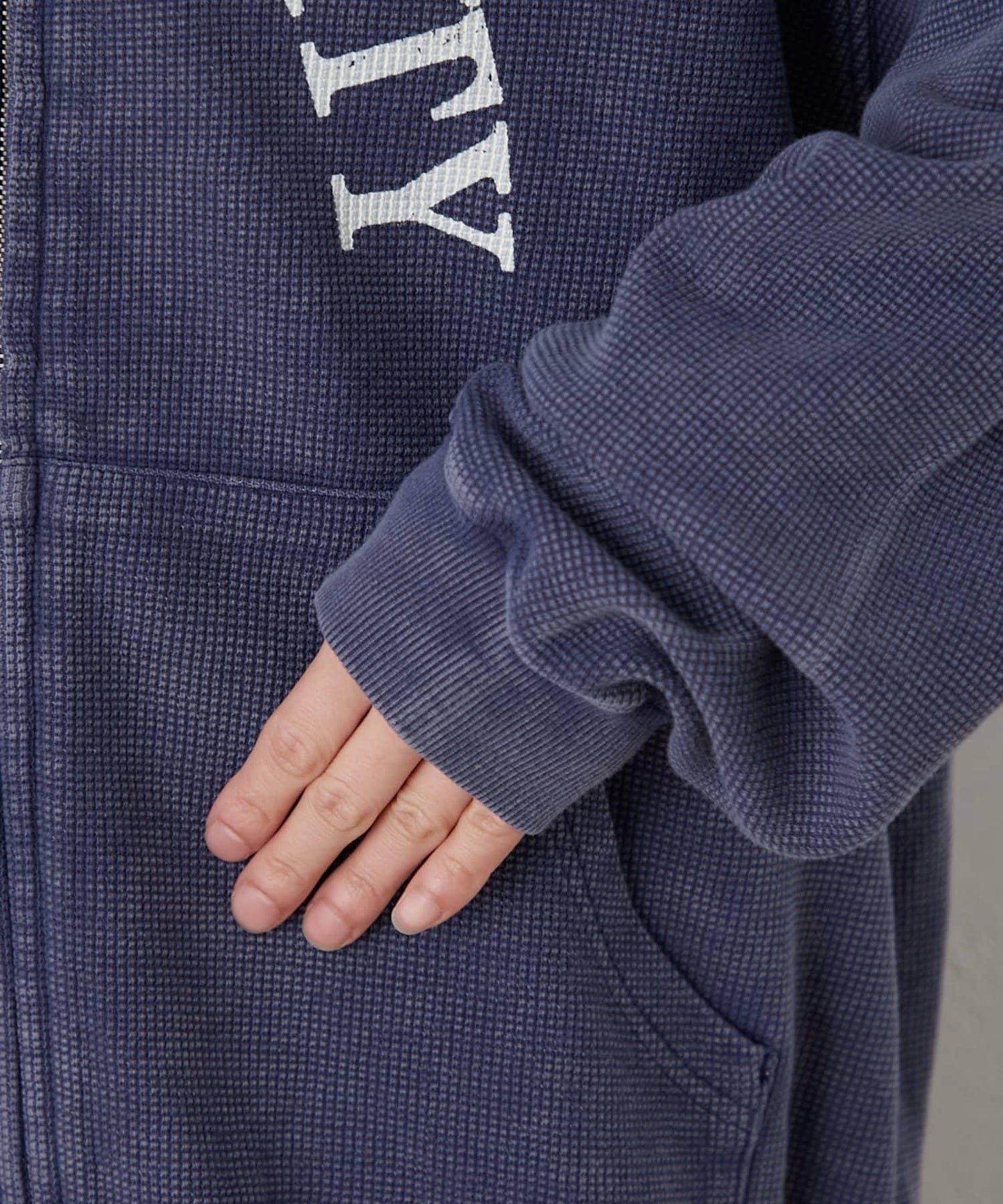 男女同款 華夫格紋 拉鍊設計 連帽衛衣