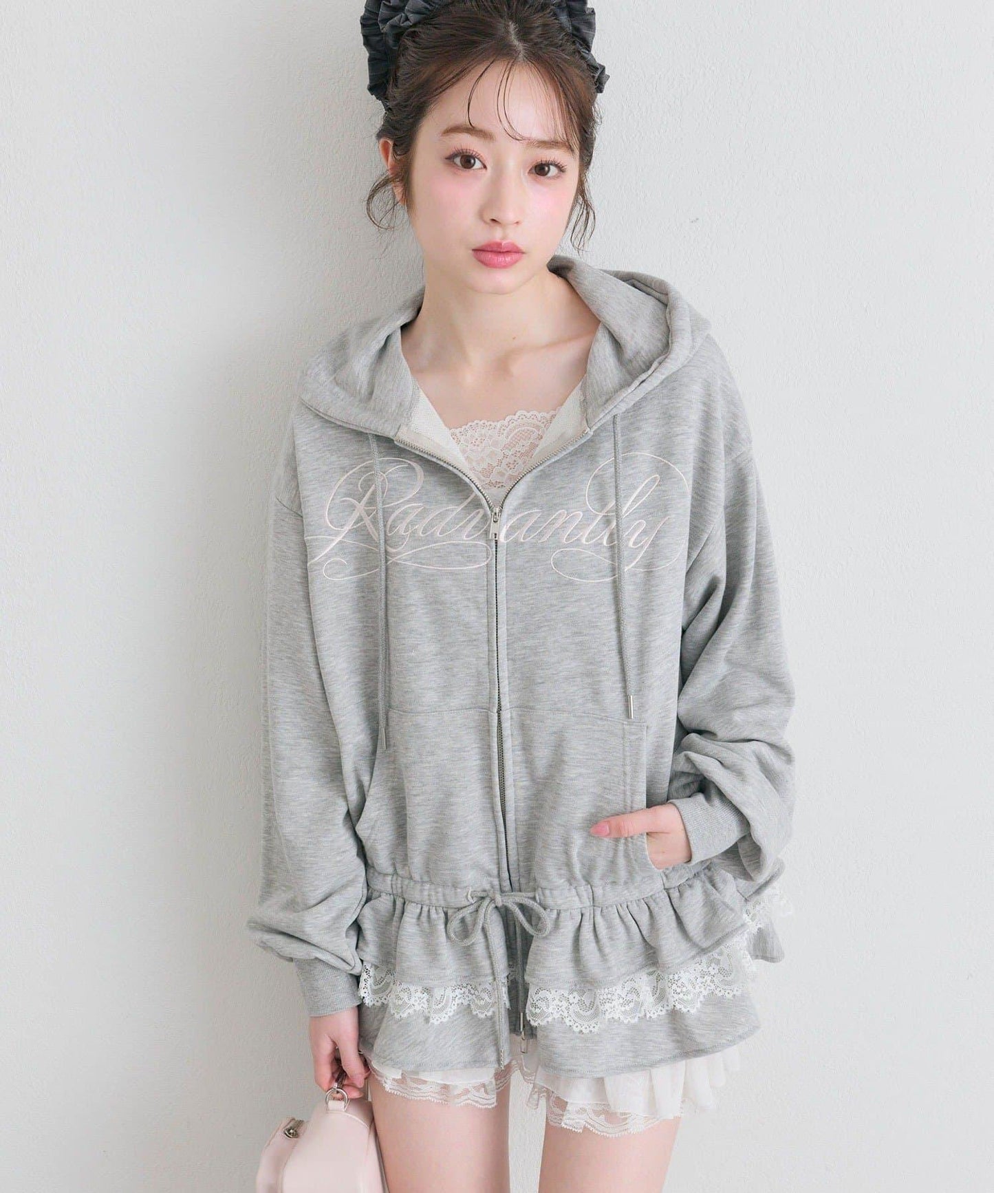 下襬荷葉邊 拉鍊設計 連帽外套