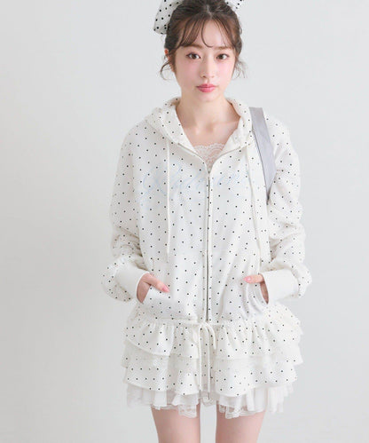 下襬荷葉邊 拉鍊設計 連帽外套