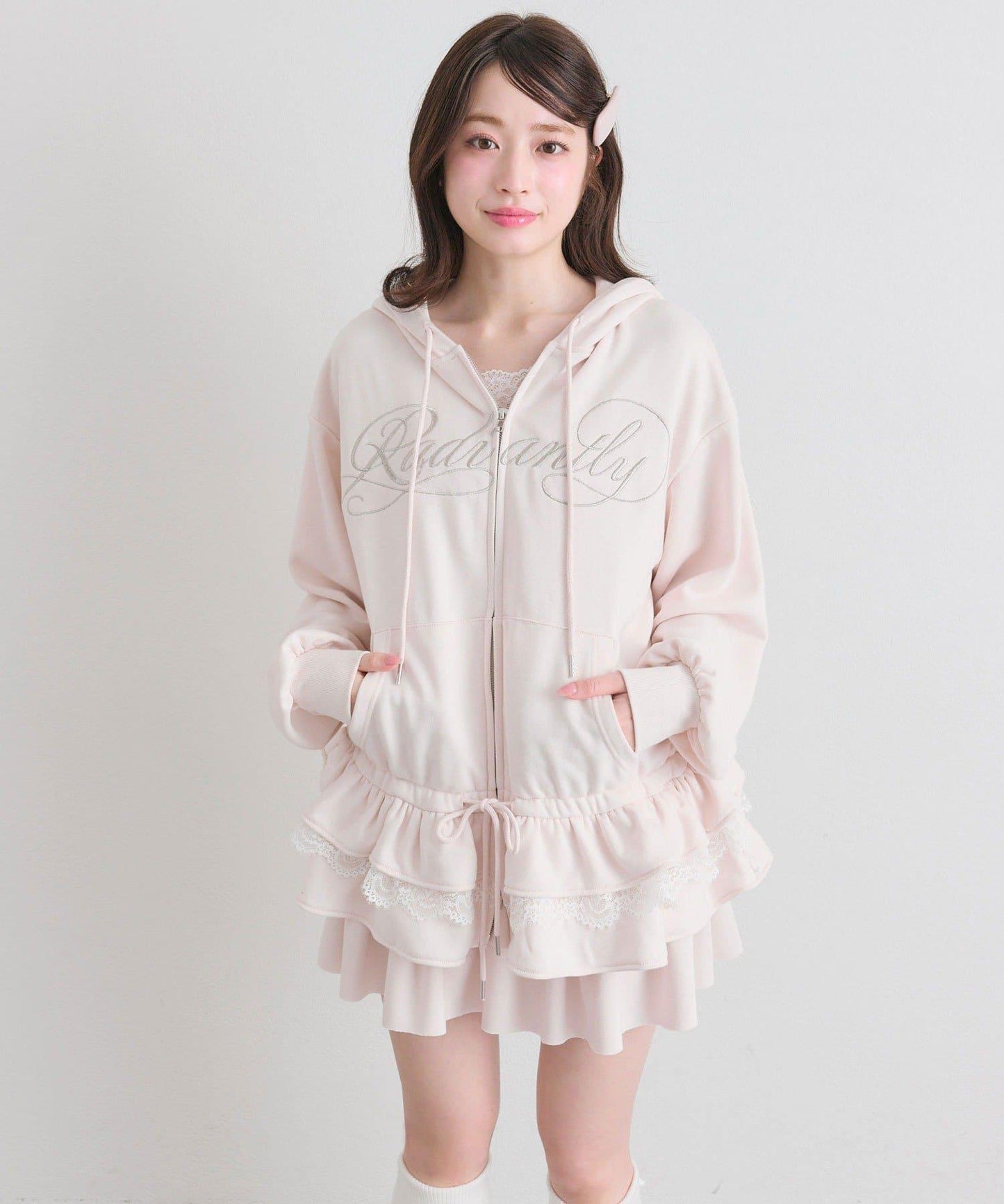 下襬荷葉邊 拉鍊設計 連帽外套