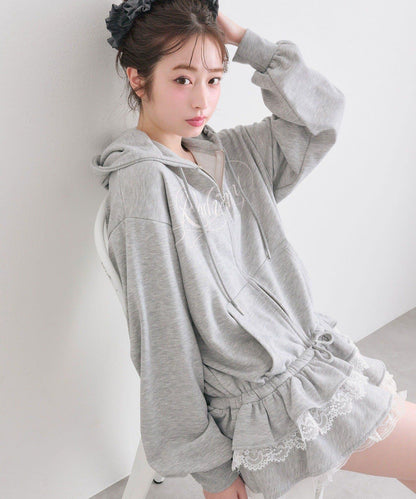 下襬荷葉邊 拉鍊設計 連帽外套