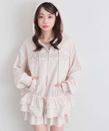 下襬荷葉邊 拉鍊設計 連帽外套