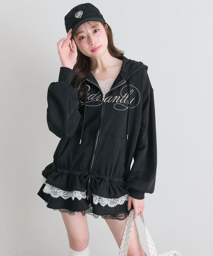 下襬荷葉邊 拉鍊設計 連帽外套