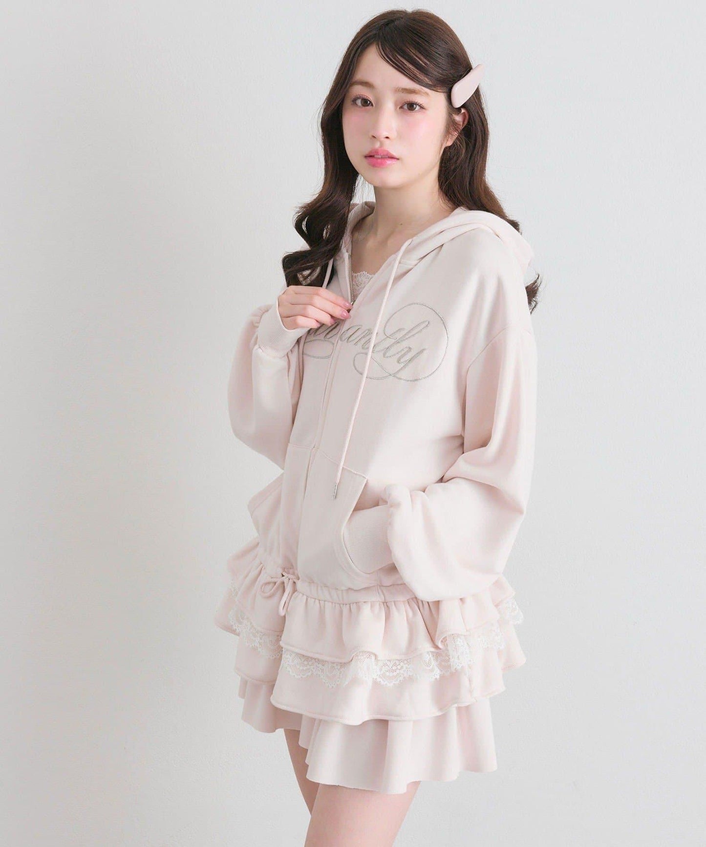 下襬荷葉邊 拉鍊設計 連帽外套