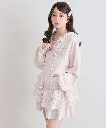 下襬荷葉邊 拉鍊設計 連帽外套