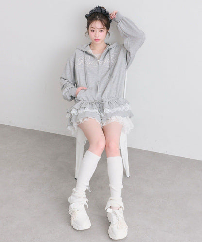 下襬荷葉邊 拉鍊設計 連帽外套