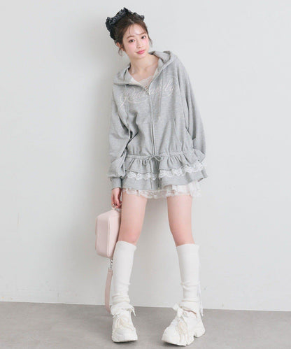 下襬荷葉邊 拉鍊設計 連帽外套