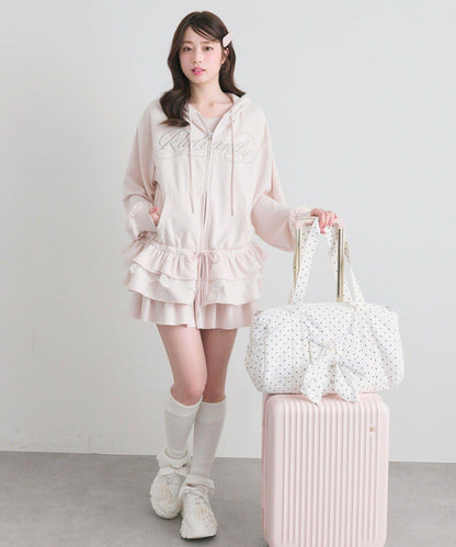 下襬荷葉邊 拉鍊設計 連帽外套